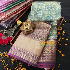 Pista Green Silk with Majanta Border Saree-Kanchi Silk Saree -VS017