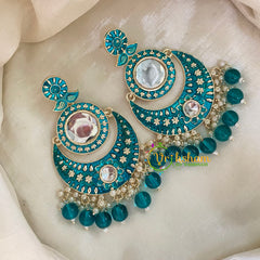 Aqua Blue Chandbali Meenakari Danglers -G8196