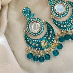 Aqua Blue Chandbali Meenakari Danglers -G8196