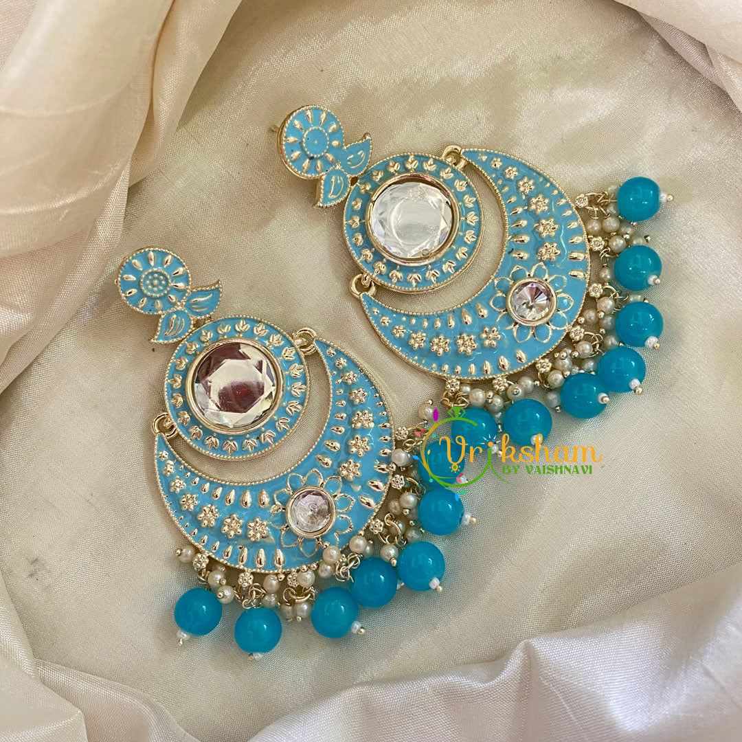 Light Blue Chandbali Meenakari Danglers -G8197