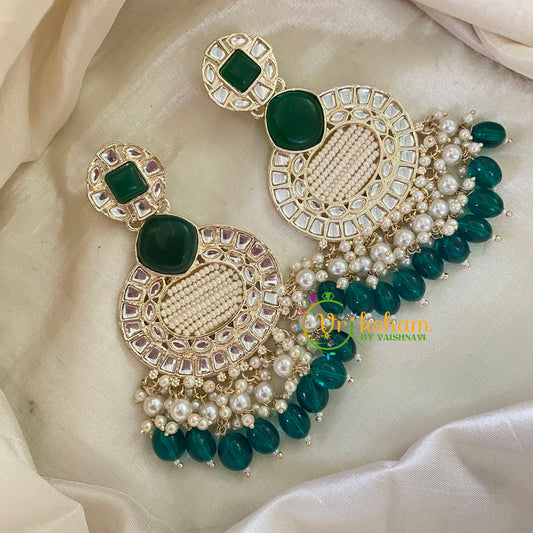 Emerald Green Kundan Meenakari Danglers -G8201