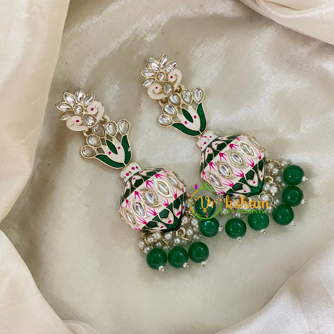 Dark Green Kundan Meenakari Long Jhumkas -Half Jhumka -G8203