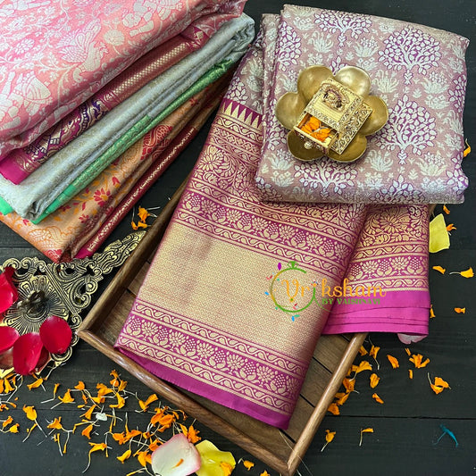 Pastel Pink Silk with Pink Border Saree-Kanchi Silk Saree -VS019