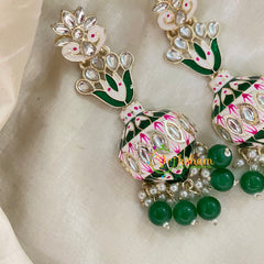 Dark Green Kundan Meenakari Long Jhumkas -Half Jhumka -G8203