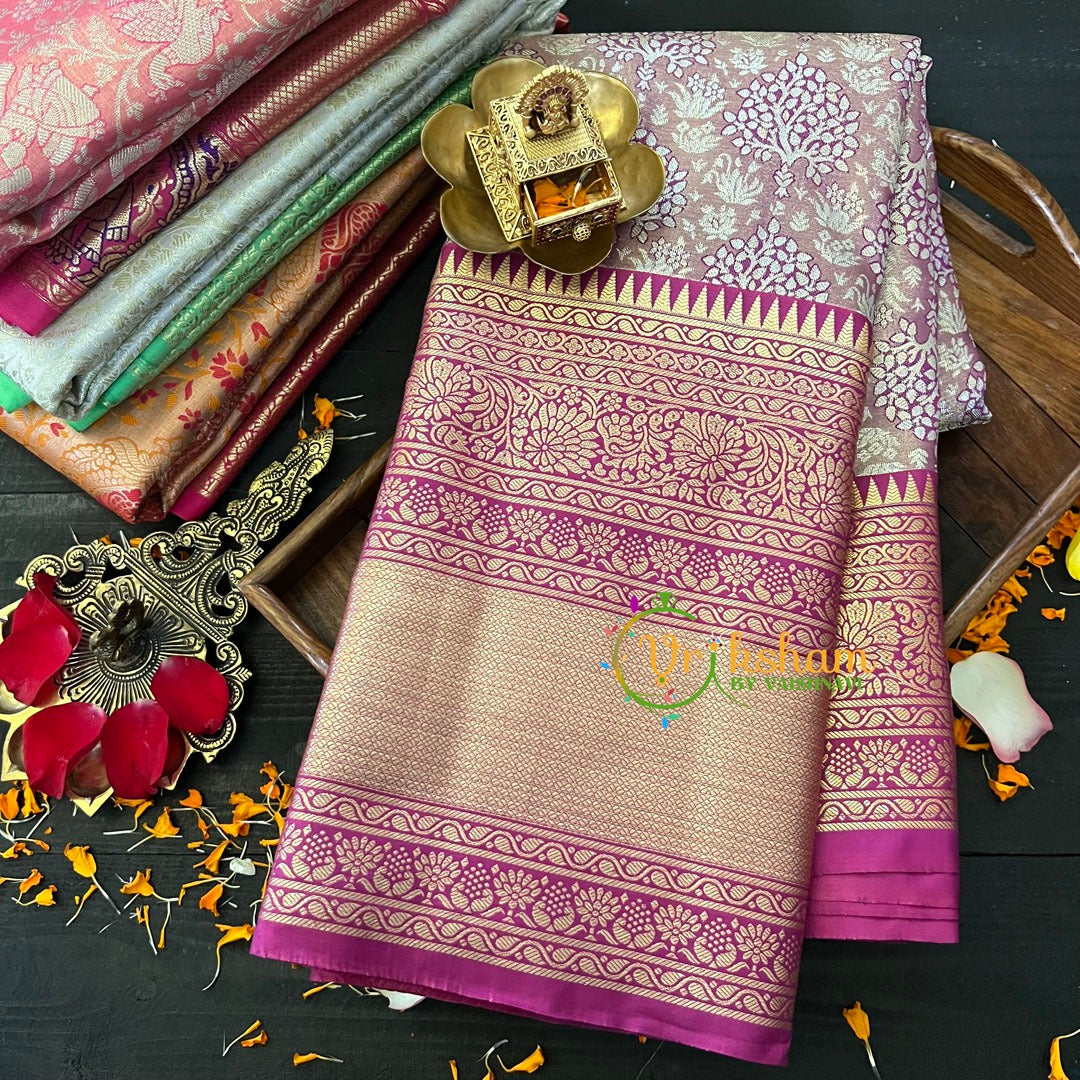 Pastel Pink Silk with Pink Border Saree-Kanchi Silk Saree -VS019