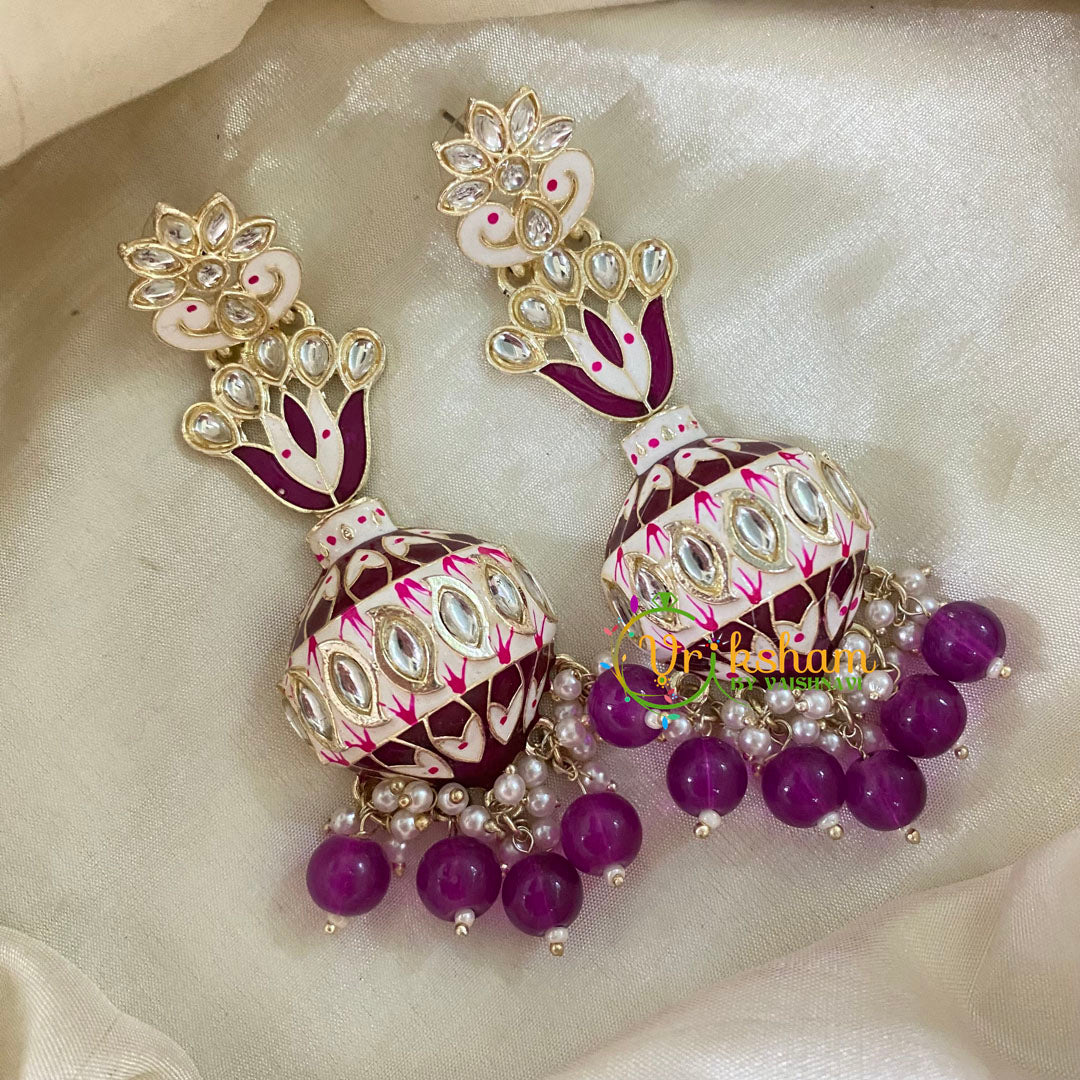 Purple Kundan Meenakari Long Jhumkas -Half Jhumka -G8205