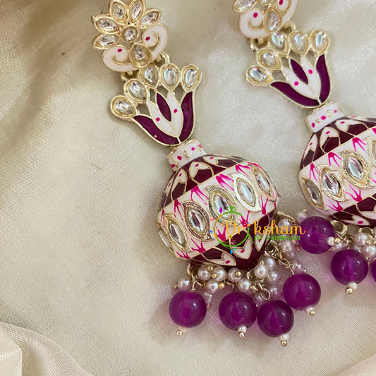 Purple Kundan Meenakari Long Jhumkas -Half Jhumka -G8205