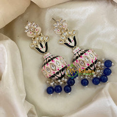 Dark Blue Kundan Meenakari Long Jhumkas -Half Jhumka -G8206