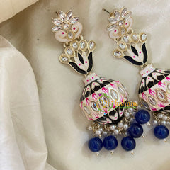 Dark Blue Kundan Meenakari Long Jhumkas -Half Jhumka -G8206