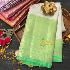 Grey Silk with Green Border Saree-Kanchi Silk Saree -VS020