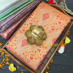 Pastel Silk with Pink Border Saree-Kanchi Silk Saree -VS021