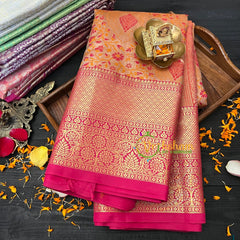 Pastel Silk with Pink Border Saree-Kanchi Silk Saree -VS021
