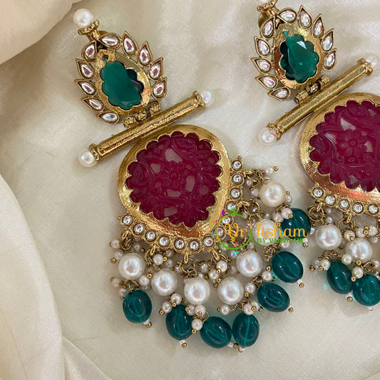 Green Bead Meenakari Danglers -G8179