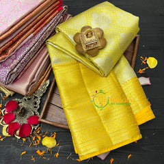 Lime Yellow and Silver Kanchi Silk Saree-VS023