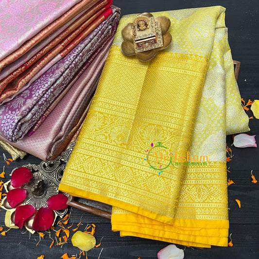 Lime Yellow and Silver Kanchi Silk Saree-VS023