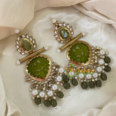 Olive Green Meenakari Danglers -G8176