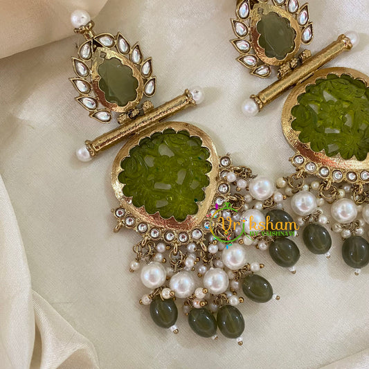 Olive Green Meenakari Danglers -G8176