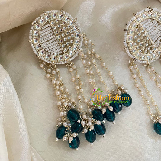 Dark Green Designer Kundan Pearl Danglers -G8212