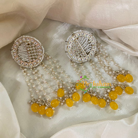 Yellow Designer Kundan Pearl Danglers -G8222