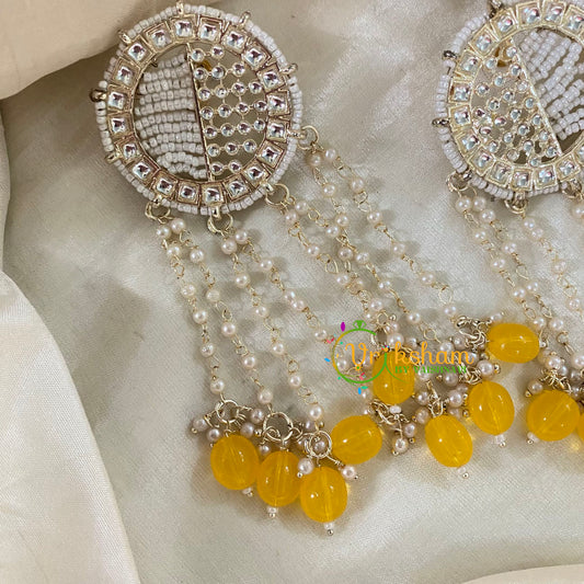 Yellow Designer Kundan Pearl Danglers -G8222