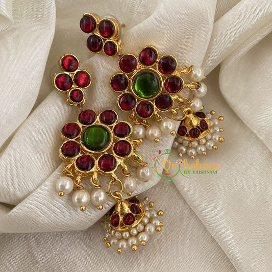 Traditional Kemp Jhumkas -Red Green -G6880