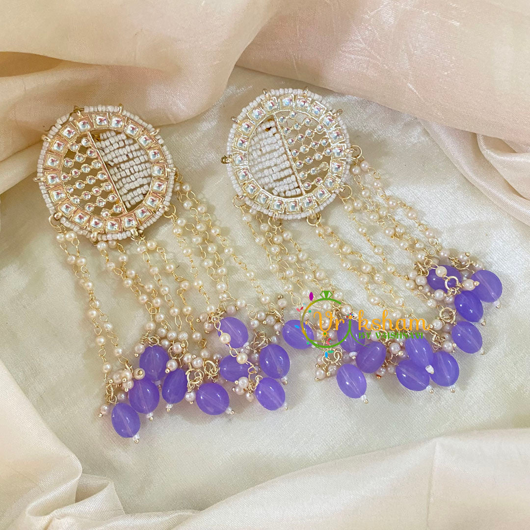 Lavender Designer Kundan Pearl Danglers -G8221