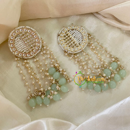 Pastel Green Designer Kundan Pearl Danglers -G8216