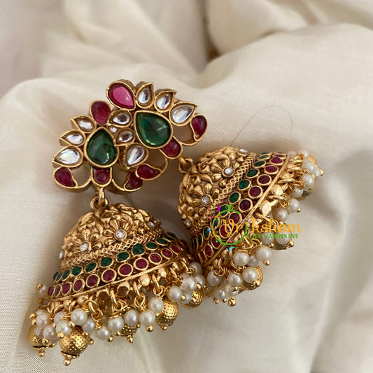 Premium AD Stone Jhumkas -Bridal Jhumkas -Gold Bead -G9164