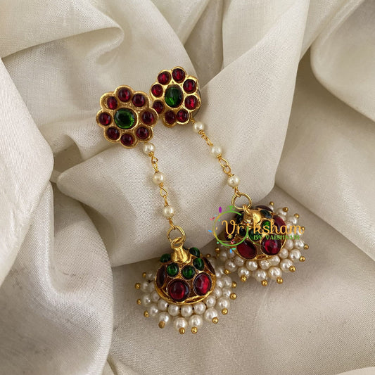 Traditional Kemp Long Jhumka -Red Green-G6861