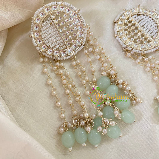 Pastel Green Designer Kundan Pearl Danglers -G8216