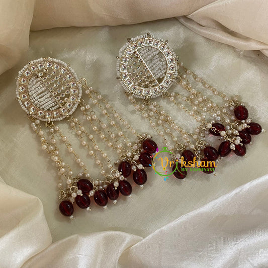 Maroon Designer Kundan Pearl Danglers -G8215