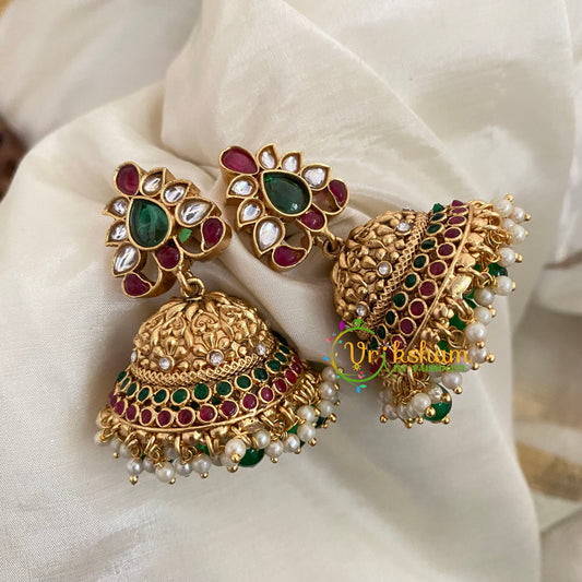 Premium AD Stone Jhumkas -Bridal Jhumkas -Green Bead-G9165