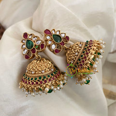 Premium AD Stone Jhumkas -Bridal Jhumkas -Green Bead-G9165