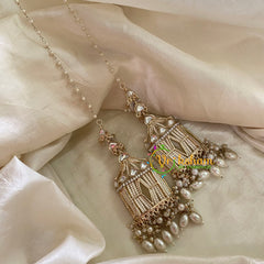 White Kundan Danglers with Pearl Maatil -G8175