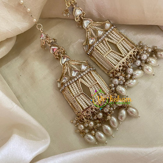 White Kundan Danglers with Pearl Maatil -G8175