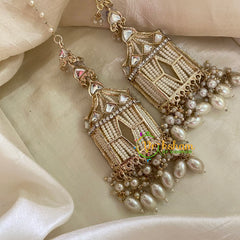 White Kundan Danglers with Pearl Maatil -G8175