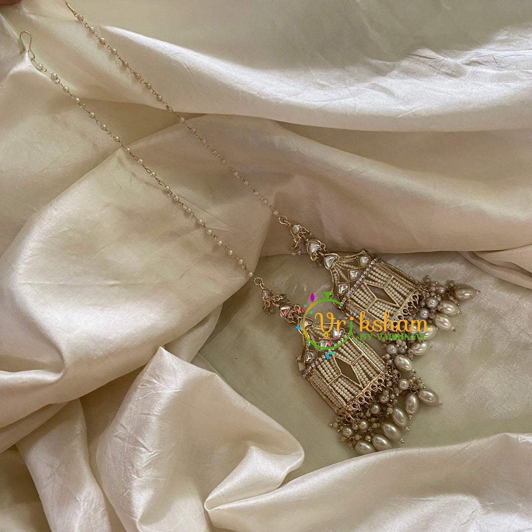 White Kundan Danglers with Pearl Maatil -G8175