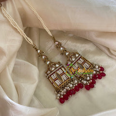 Red Bead Kundan Danglers with Pearl Maatil -G8174