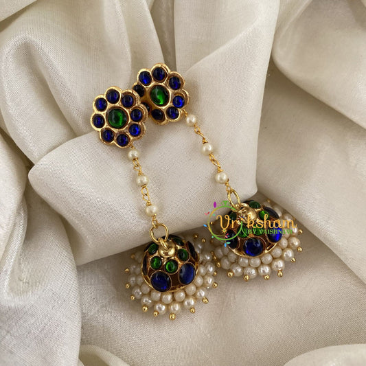 Traditional Kemp Long Jhumka -Blue Green-G6862