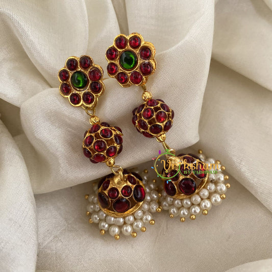 Traditional Kemp Long Jhumka -Red Green -G6863