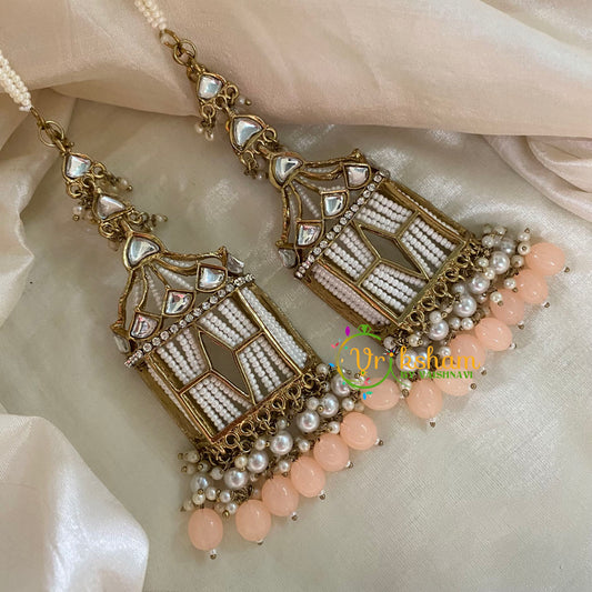 Peach Kundan Danglers with Pearl Maatil -G8173