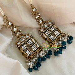 Dark Green Bead Kundan Danglers with Pearl Maatil -G8172