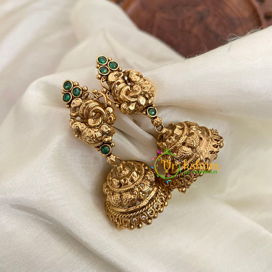 Green Premium Peacock AD Stone Jhumkas - G9149