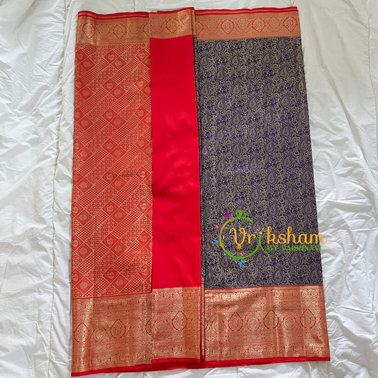 Blue Silk with Red Border Saree-Kanchi Silk Saree -VS015