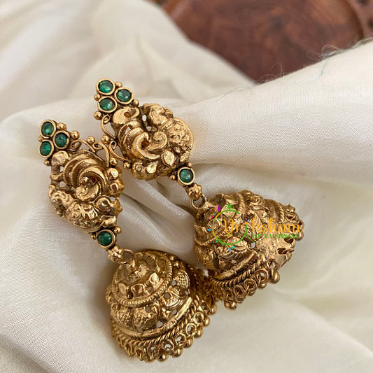 Green Premium Peacock AD Stone Jhumkas - G9149