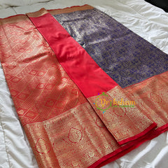 Blue Silk with Red Border Saree-Kanchi Silk Saree -VS015