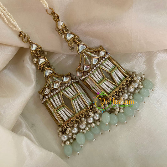 Pastel Green Kundan Danglers with Pearl Maatil -G8171