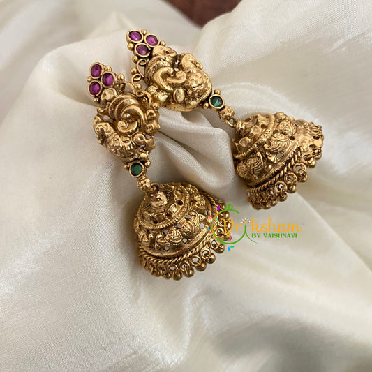 Red Green Premium Peacock AD Stone Jhumkas - G9148