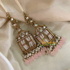 Pastel Pink Kundan Danglers with Pearl Maatil -G8170