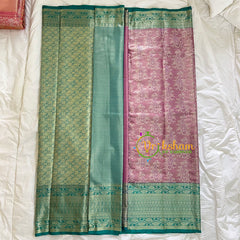 Light Pink Silk with Green Border Saree-Kanchi Silk Saree -VS018